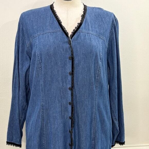 Elisabeth Size 18 Denim Dress Vintage Maxi Long Sleeve Western Prairie Modest - Picture 10 of 14